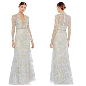 MAC DUGGAL Embellished  Long Sleeve V-Neck Trumpet Gown Size 12 NWT